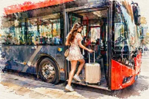 amsterdam-airport-express-bus-boarding-watercolor