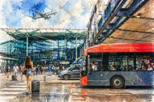 amsterdam-airport-express-bus-schiphol-watercolor