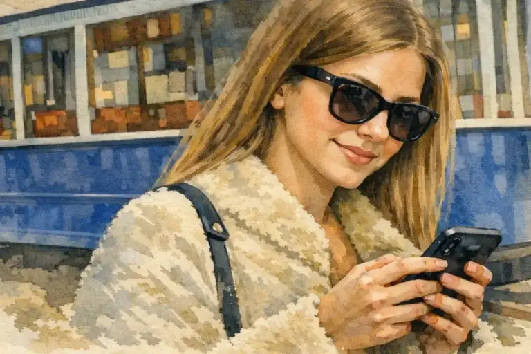 amsterdam-girl-vintage-tram-watercolor-illustration