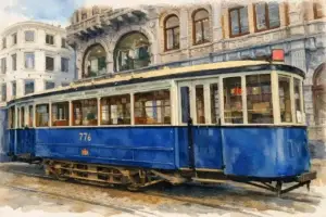 amsterdam-vintage-tram-watercolor-illustration