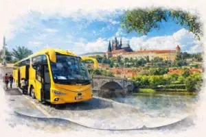 prague-airport-bus-castle-transfer-watercolor
