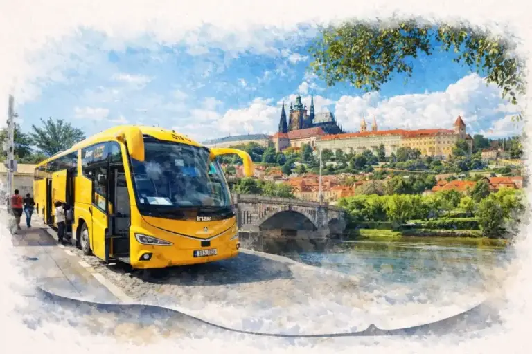 prague-airport-bus-castle-transfer-watercolor