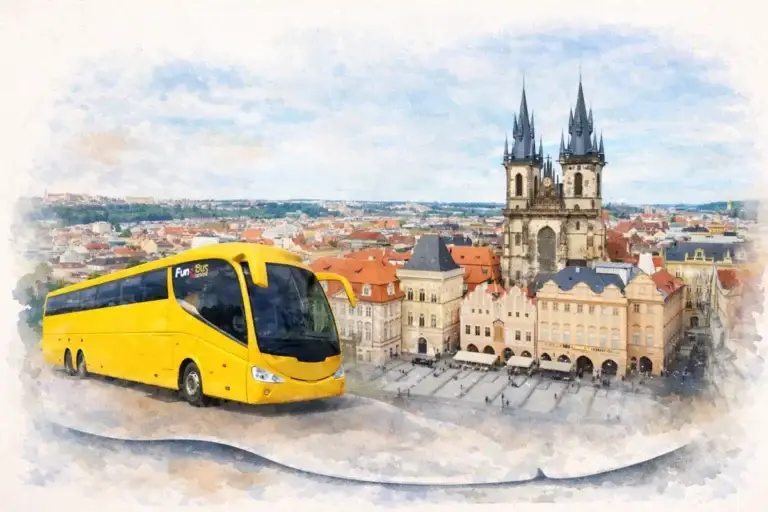 prague-airport-bus-old-town-transfer-watercolor