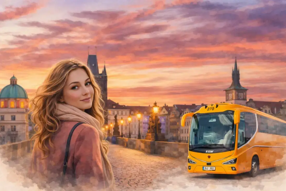 prague-airport-bus-transfer-watercolor-girl
