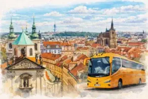 prague-airport-bus-watercolor-city-horizontal