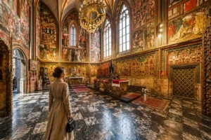 prague-castle-interior-chapel-elegant-woman