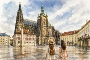 prague-castle-watercolor-two-women