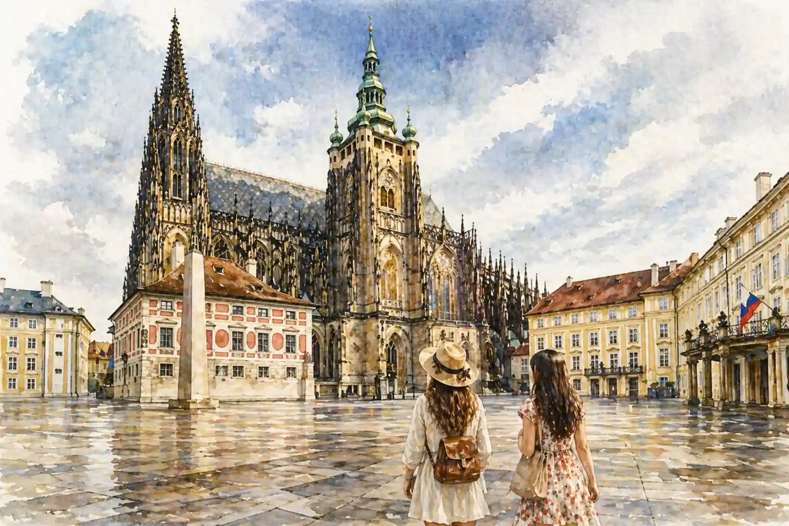 prague-castle-watercolor-two-women