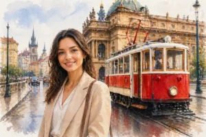 prague-city-pass-tram-tourist-watercolor