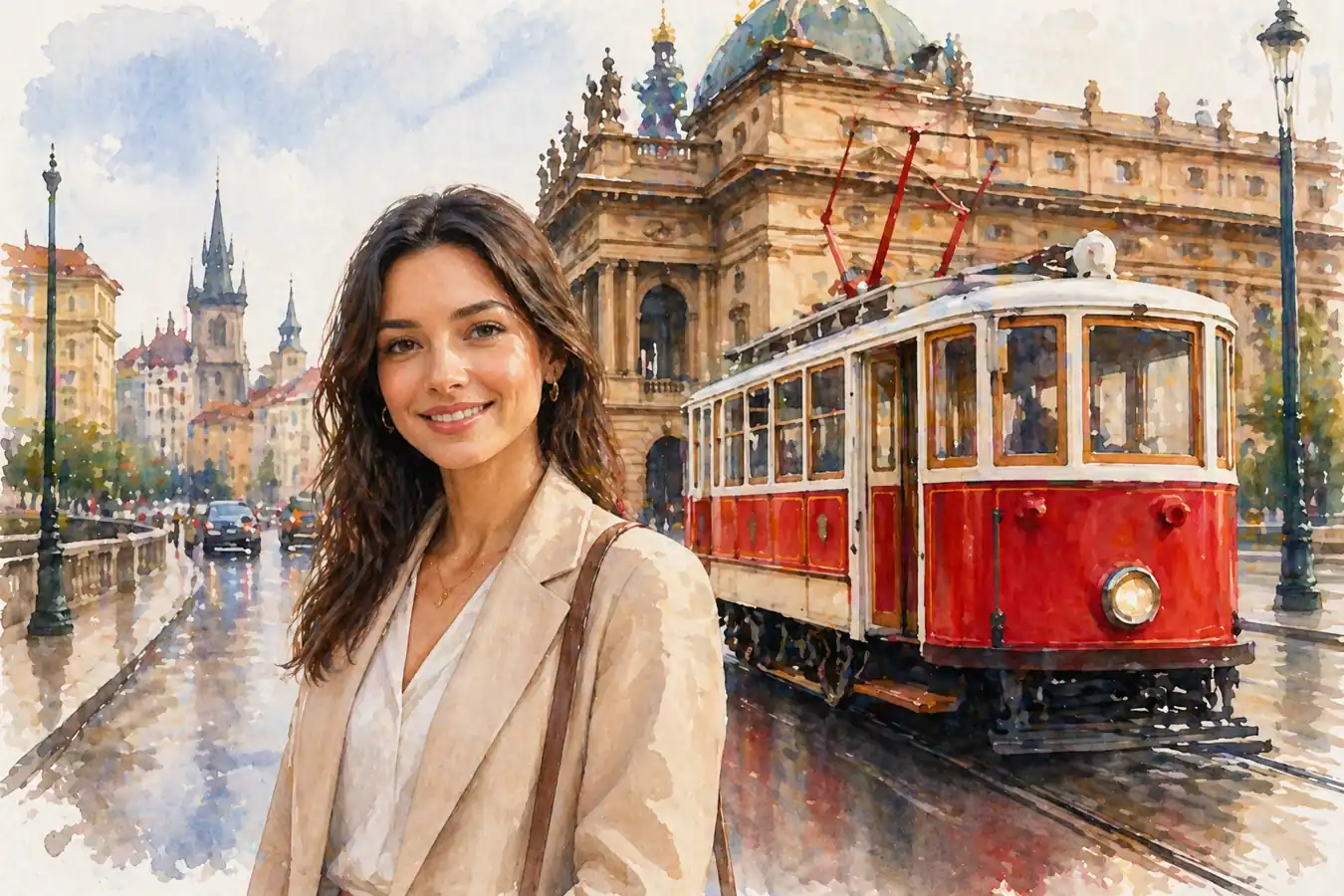 prague-city-pass-tram-tourist-watercolor