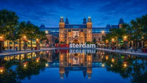 rijksmuseum-amsterdam-blue-hour-reflection-illustration
