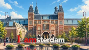 rijksmuseum-amsterdam-blue-sky-artistic-illustration