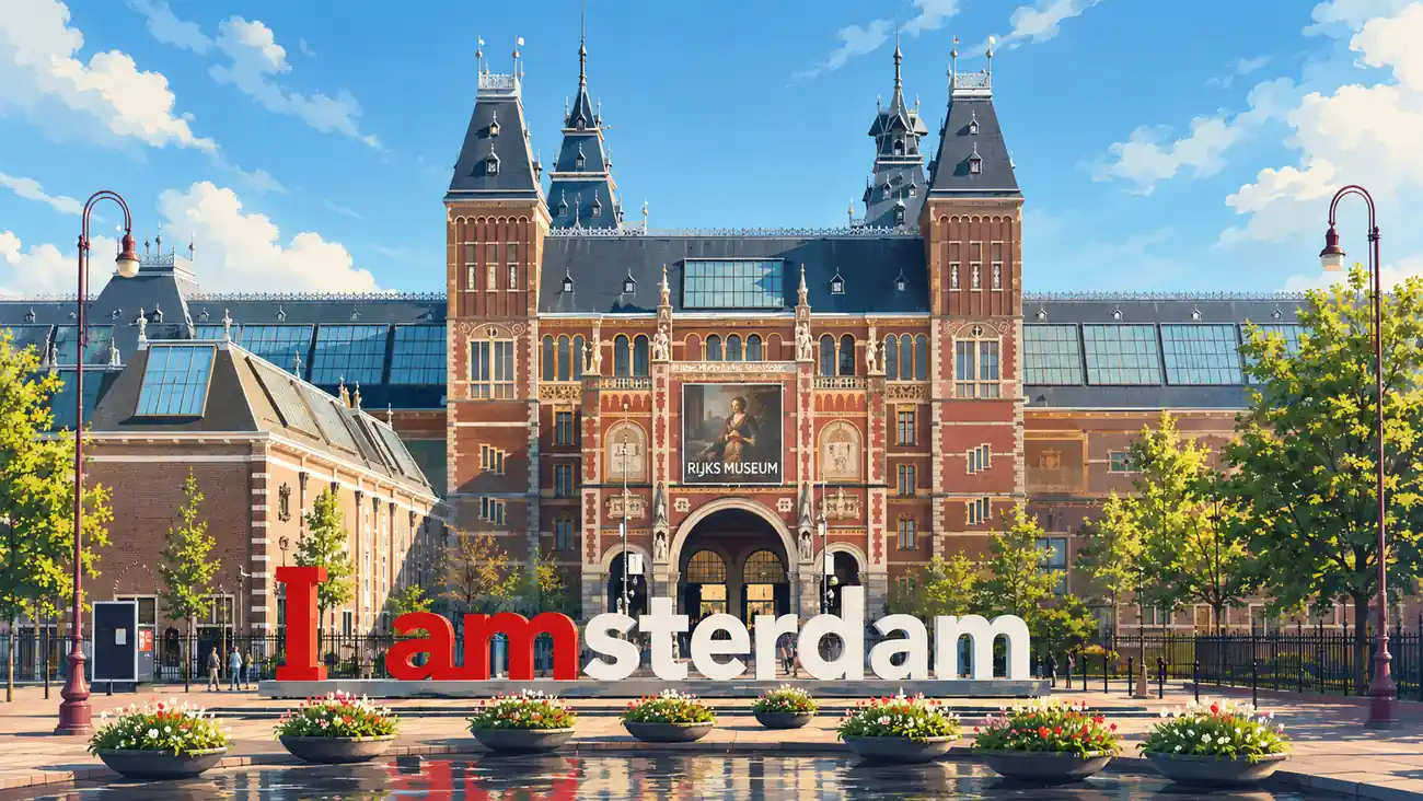 rijksmuseum-amsterdam-blue-sky-artistic-illustration