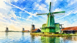 zaanse-schans-watercolor-windmills-wordpress-header
