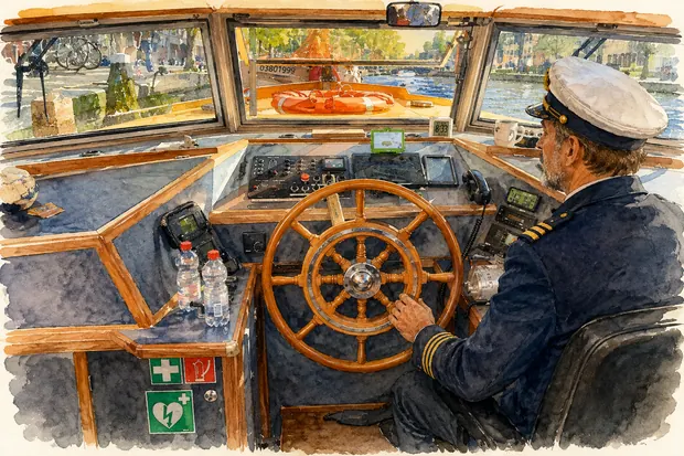 amsterdam-canal-boat-captain-watercolor-illustration