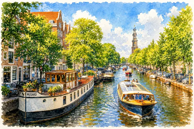 amsterdam-canal-houseboat-watercolor-illustration