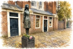 anne-frank-statue-amsterdam-watercolor