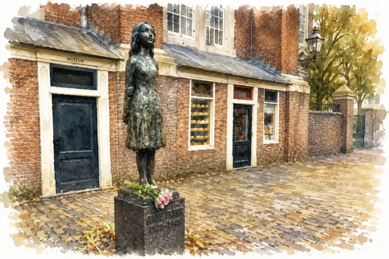 anne-frank-statue-amsterdam-watercolor